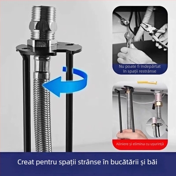 Cheie multifuncțională pentru chiuvetă — Cinci în unu pentru instalare și reparații la robinetul de baie — oțel, finisaj vopsire cu spray