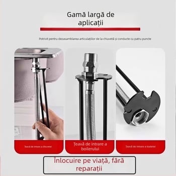 Cheie multifuncțională pentru chiuvetă — Cinci în unu pentru instalare și reparații la robinetul de baie — oțel, finisaj vopsire cu spray