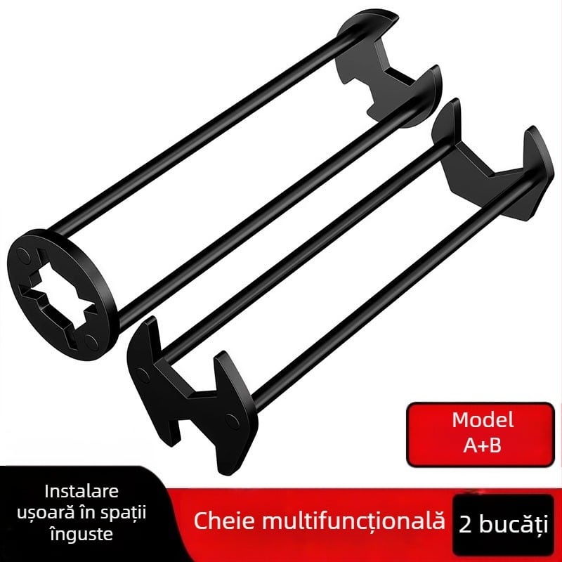 Cheie multifuncțională pentru chiuvetă — Cinci în unu pentru instalare și reparații la robinetul de baie — oțel, finisaj vopsire cu spray