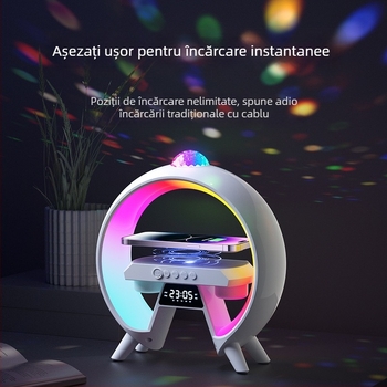 Difuzor Bluetooth cu iluminare RGB și ceas cu alarmă, baterie încorporată 1200-2000mAh, suport card TF