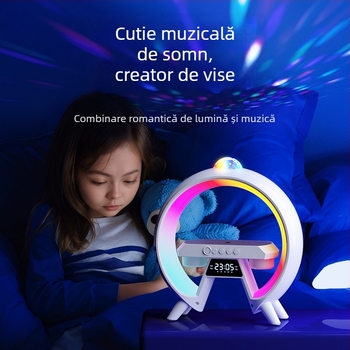 Difuzor Bluetooth cu iluminare RGB și ceas cu alarmă, baterie încorporată 1200-2000mAh, suport card TF