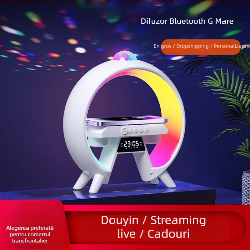 Difuzor Bluetooth cu iluminare RGB și ceas cu alarmă, baterie încorporată 1200-2000mAh, suport card TF