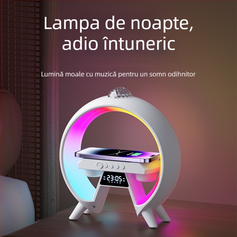 Difuzor Bluetooth cu iluminare RGB și ceas cu alarmă, baterie încorporată 1200-2000mAh, suport card TF