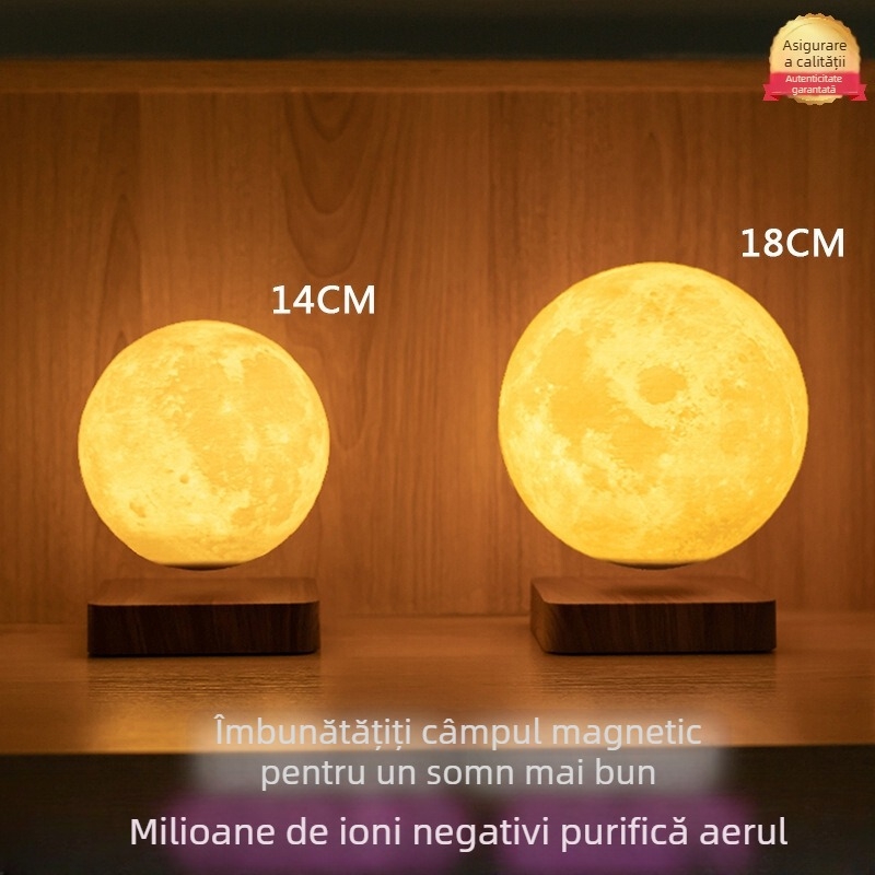 Lampă Lună cu levitație magnetică și purificator de aer cu anioni — iluminare de noapte pentru desktop, funcționare silențioasă, debit de aer 51–150 m3/h, alimentare la priză