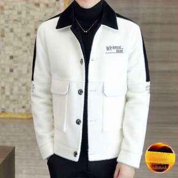 Palton bărbați în stil coreean, croială Slim-Fit, lungime scurtă, guler turn-down, închidere cu nasturi, țesătură principală Rabbit Hair, Modal