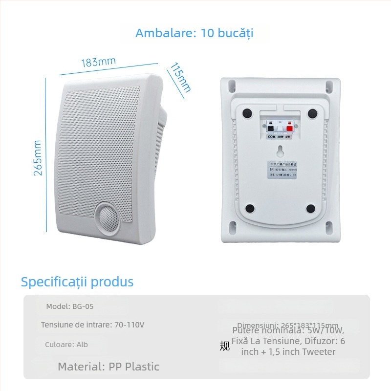 Difuzor de perete BG-05, cu două hornuri, 10W, 100 Hz–20 kHz, SNR ≥75 dB, Bluetooth 4.1