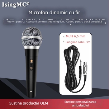 Microfon dynamic cu cablu MQ-104 pentru uz casnic, PC și karaoke — intrare 5V, răspuns în frecvență 40 Hz–20 kHz, SNR ≥70 dB