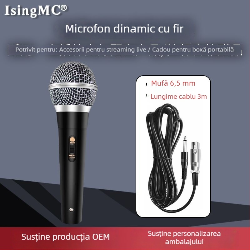 Microfon dynamic cu cablu MQ-104 pentru uz casnic, PC și karaoke — intrare 5V, răspuns în frecvență 40 Hz–20 kHz, SNR ≥70 dB