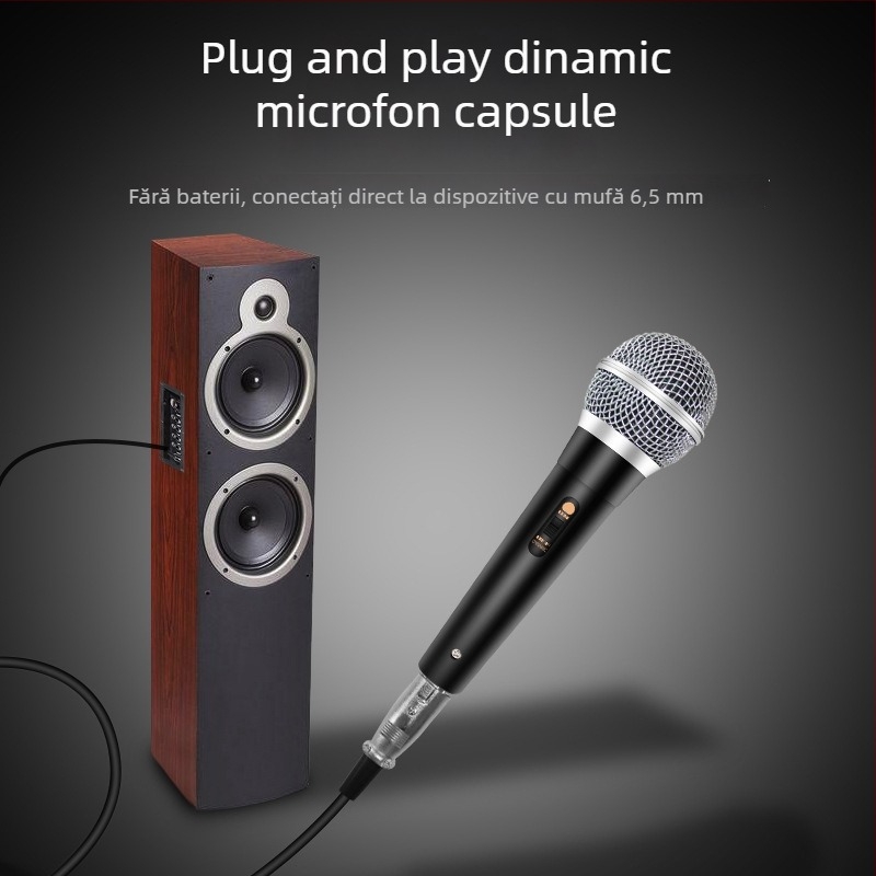 Microfon dynamic cu cablu MQ-104 pentru uz casnic, PC și karaoke — intrare 5V, răspuns în frecvență 40 Hz–20 kHz, SNR ≥70 dB