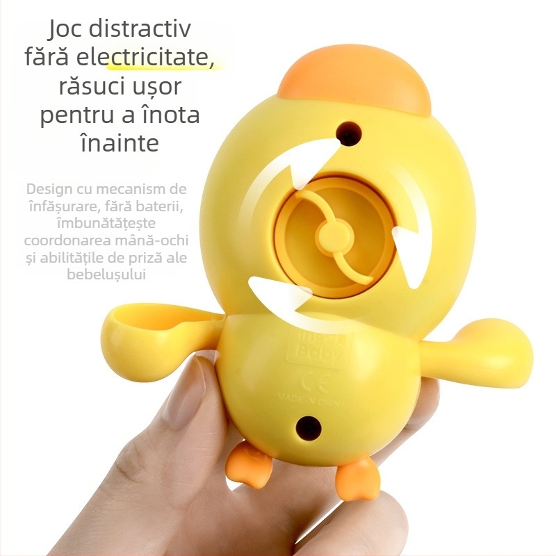 Jucărie de baie din plastic cu rață, mecanism cu arc, plutitoare, pentru sugari 0–3 ani
