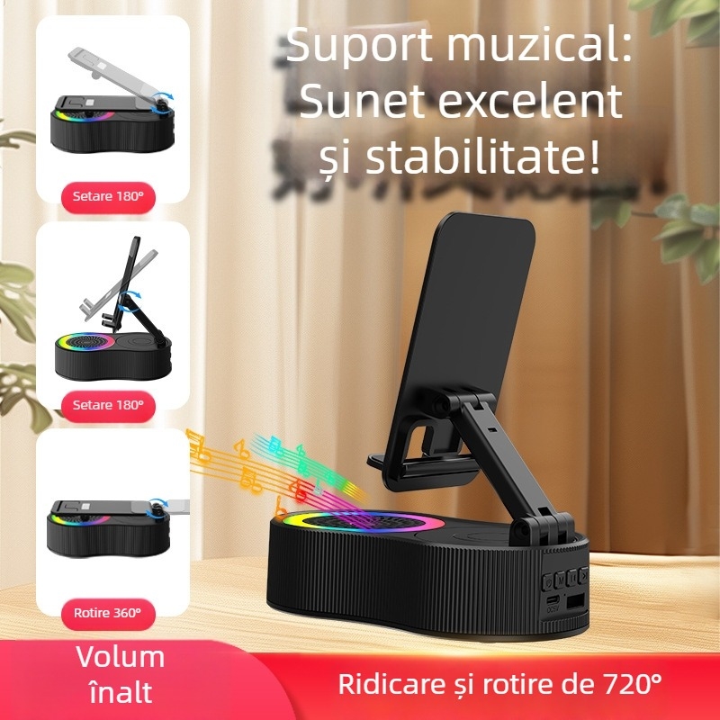 Stand 3-în-1 pentru birou cu telefon, difuzor Bluetooth și iluminare RGB (Bluetooth 5.3, 40 Hz–20 kHz, SNR ≥70 dB, baterie încorporată 1200–2000 mAh, 5 W)