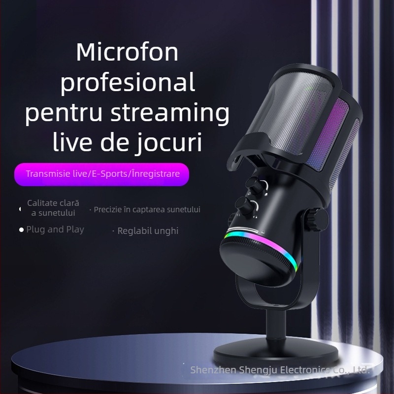 Microfon condensator profesional pentru streaming live de jocuri (Brand: AUDIMATRIX; Alimentare: 5V; Baterie: Fără baterie; Răspuns în frecvență: 100Hz-20kHz)
