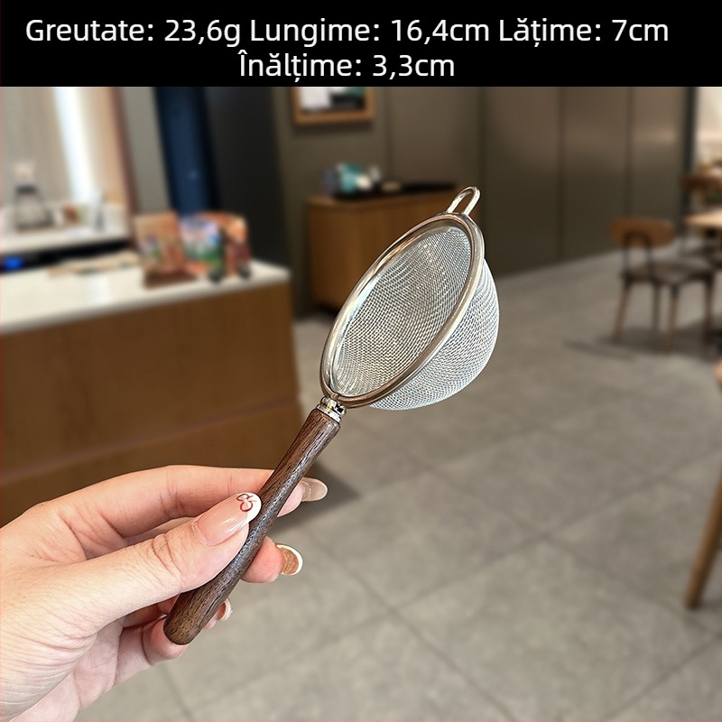 Sită pentru făină din oțel inoxidabil 304, mâner din lemn de nuc – plasă fină, antiderapant, filtru pentru lapte de soia în bucătărie