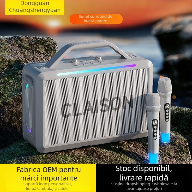 Boxă Karaoke Bluetooth RGB de 300W cu card audio încorporat și microfoane duale, portabilă, baterie încorporată 2000-4000mAh