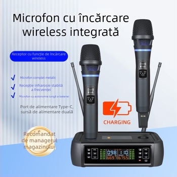 Microfon wireless profesional J170, sistem 1 la 2 pentru scenă, nunți, spectacole, karaoke în aer liber