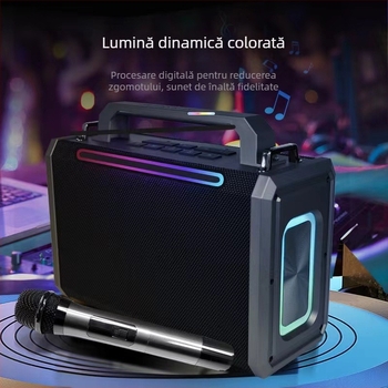 Difuzor Bluetooth portabil, cu curea, 100W, baterie încorporată 8000mAh, Bluetooth 5.3, interval de frecvență 100Hz-20kHz, SNR ≥75dB, slot pentru card, iluminare LED