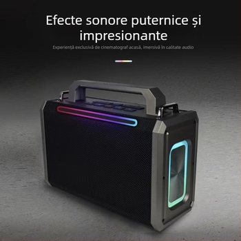 Difuzor Bluetooth portabil, cu curea, 100W, baterie încorporată 8000mAh, Bluetooth 5.3, interval de frecvență 100Hz-20kHz, SNR ≥75dB, slot pentru card, iluminare LED