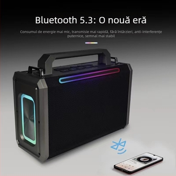 Difuzor Bluetooth portabil, cu curea, 100W, baterie încorporată 8000mAh, Bluetooth 5.3, interval de frecvență 100Hz-20kHz, SNR ≥75dB, slot pentru card, iluminare LED