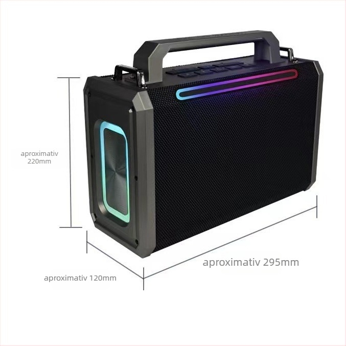 Difuzor Bluetooth portabil, cu curea, 100W, baterie încorporată 8000mAh, Bluetooth 5.3, interval de frecvență 100Hz-20kHz, SNR ≥75dB, slot pentru card, iluminare LED