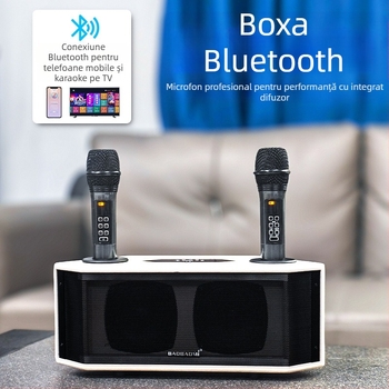 Boxă Bluetooth pentru karaoke cu microfon încorporat — portabil pentru acasă și exterior, 50W putere totală, Bluetooth 4.2, 30Hz-15kHz, SNR ≥60dB, rază 30m