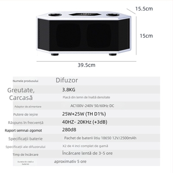 Boxă Bluetooth pentru karaoke cu microfon încorporat — portabil pentru acasă și exterior, 50W putere totală, Bluetooth 4.2, 30Hz-15kHz, SNR ≥60dB, rază 30m