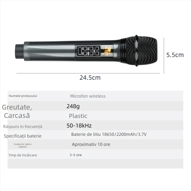 Boxă Bluetooth pentru karaoke cu microfon încorporat — portabil pentru acasă și exterior, 50W putere totală, Bluetooth 4.2, 30Hz-15kHz, SNR ≥60dB, rază 30m