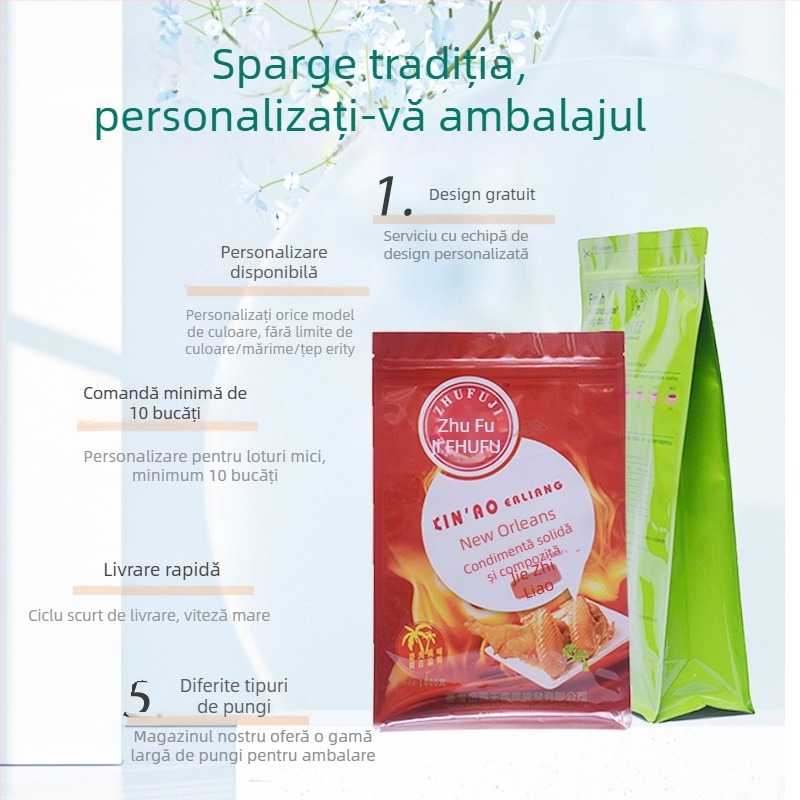Geantă de ambalare personalizată cu sigiliu pe trei laturi, transparentă, închidere cu fermoar, finisaj laminat, din materiale compozite