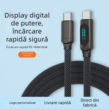Cablu de date PD cu Lightning și Type-C, încărcare rapidă de 66W, afișaj digital, lungime 1–2 m