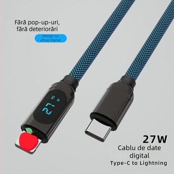Cablu de date PD cu Lightning și Type-C, încărcare rapidă de 66W, afișaj digital, lungime 1–2 m