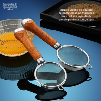 Sită de făină din oțel inoxidabil 304, cu mâner din lemn, plasă 40, pentru coacere