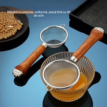 Sită de făină din oțel inoxidabil 304, cu mâner din lemn, plasă 40, pentru coacere