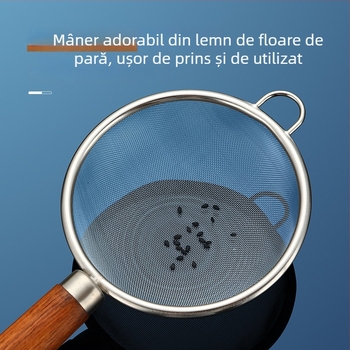 Sită de făină din oțel inoxidabil 304, cu mâner din lemn, plasă 40, pentru coacere