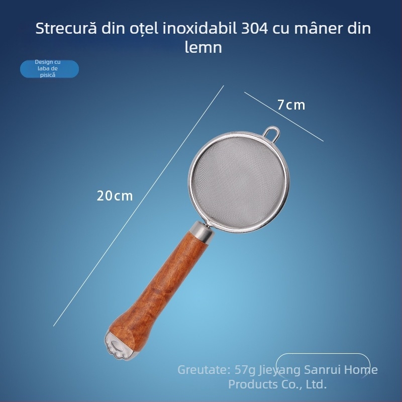 Sită de făină din oțel inoxidabil 304, cu mâner din lemn, plasă 40, pentru coacere