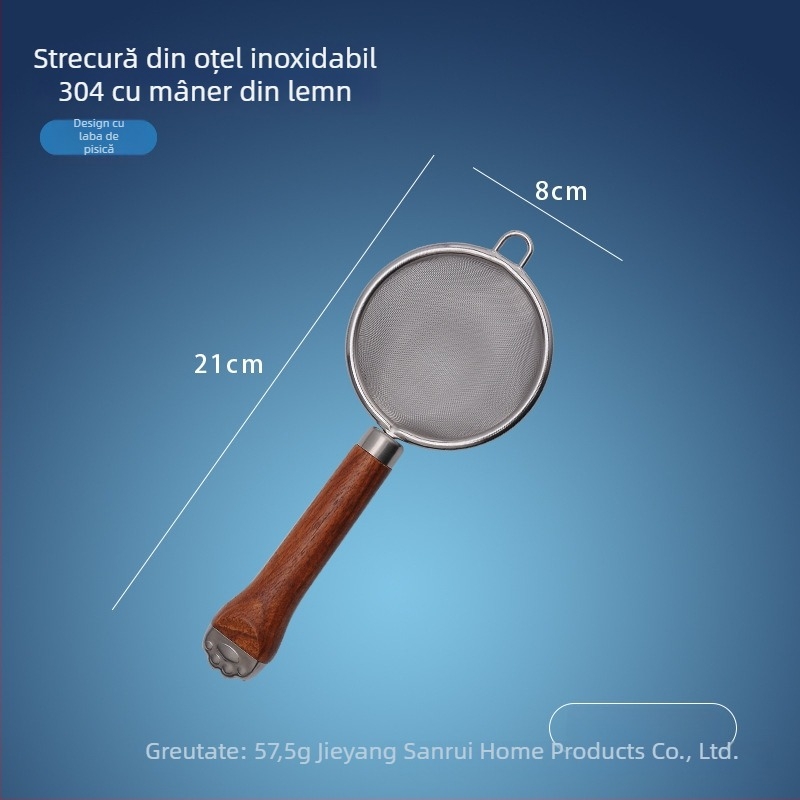 Sită de făină din oțel inoxidabil 304, cu mâner din lemn, plasă 40, pentru coacere