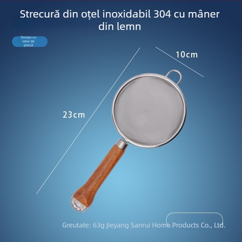 Sită de făină din oțel inoxidabil 304, cu mâner din lemn, plasă 40, pentru coacere