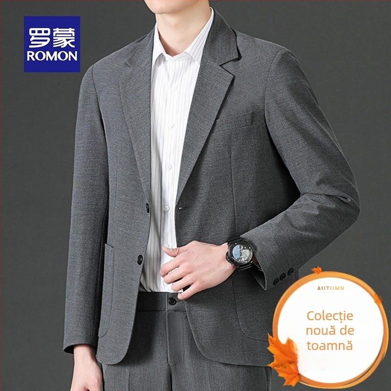 Geacă casual Romon pentru bărbați, guler stand, nasturi pe un rând, croială lejeră, țesătură subțire, material principal: in