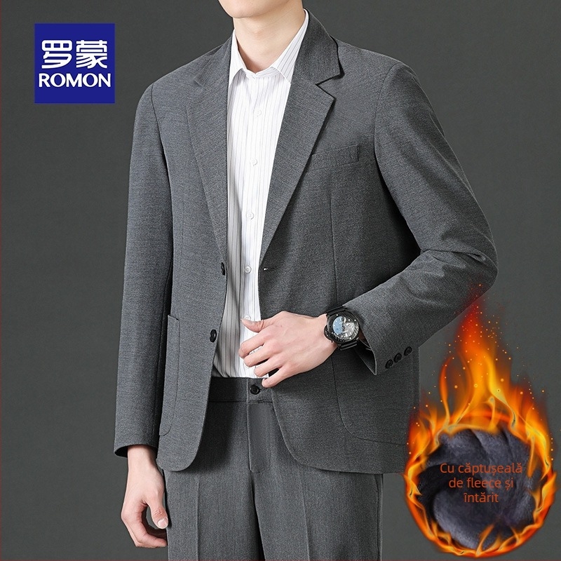 Geacă casual Romon pentru bărbați, guler stand, nasturi pe un rând, croială lejeră, țesătură subțire, material principal: in
