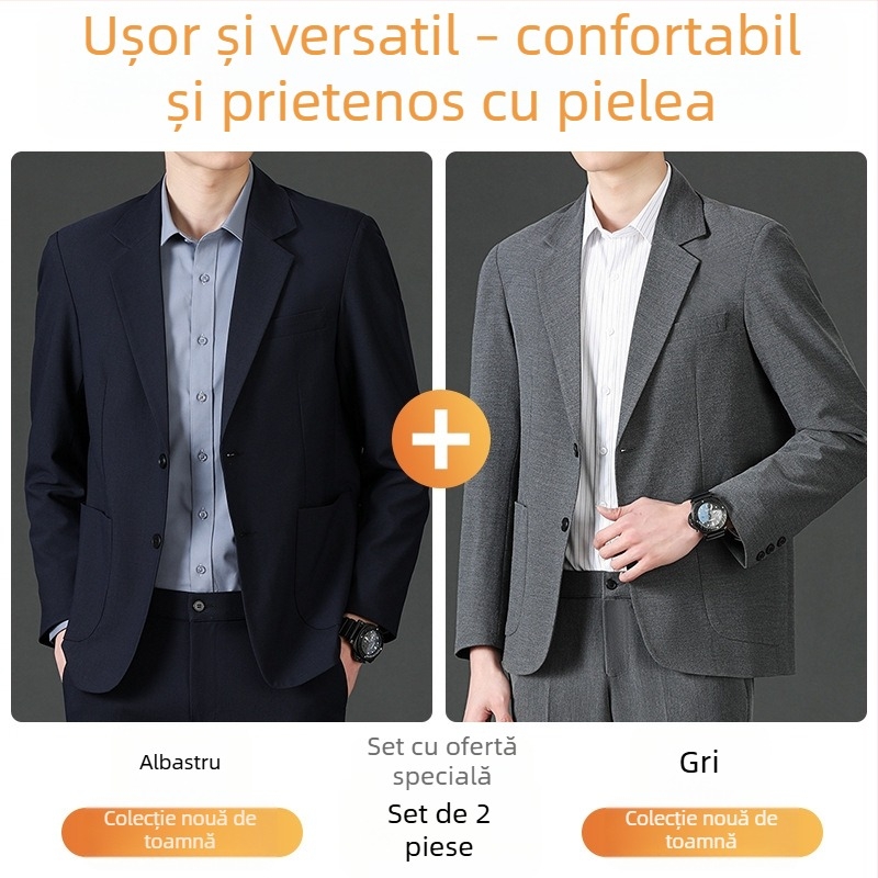 Geacă casual Romon pentru bărbați, guler stand, nasturi pe un rând, croială lejeră, țesătură subțire, material principal: in