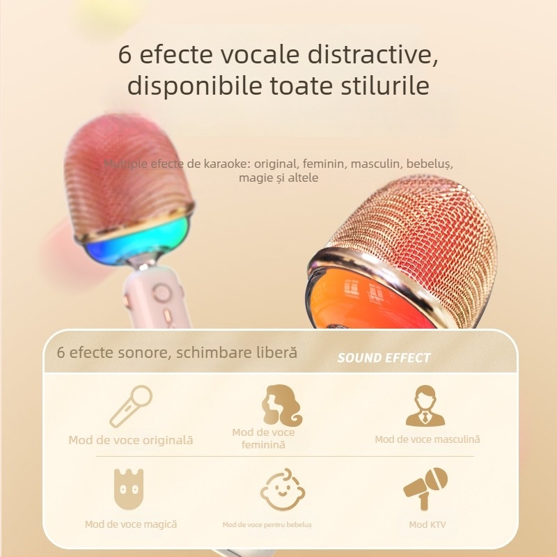 Sistem karaoke Bluetooth cu microfon încorporat – All-in-One, 5W, Bluetooth 5.0, 20Hz-20kHz, baterie 1200–2000mAh, autonomie 3–6h