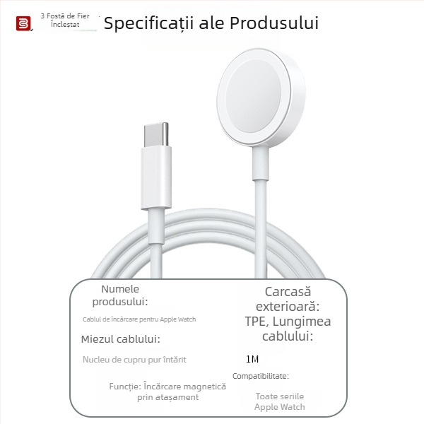 Cablu de încărcare fără fir magnetic Apple Watch cu PD, SX03 – Hot-Blooded Craftsman, pentru întreaga serie Watch45678S9