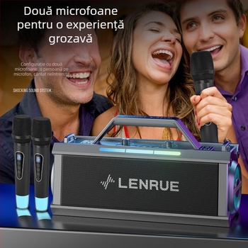 Boxă Bluetooth pentru karaoke în aer liber, cu microfon, baterie de lungă durată, sistem cu trei difuzoare, Bluetooth 5.3