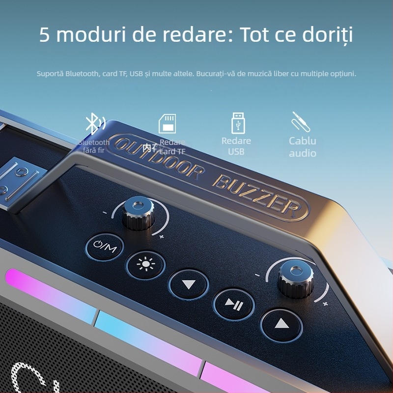 Boxă Bluetooth pentru karaoke în aer liber, cu microfon, baterie de lungă durată, sistem cu trei difuzoare, Bluetooth 5.3