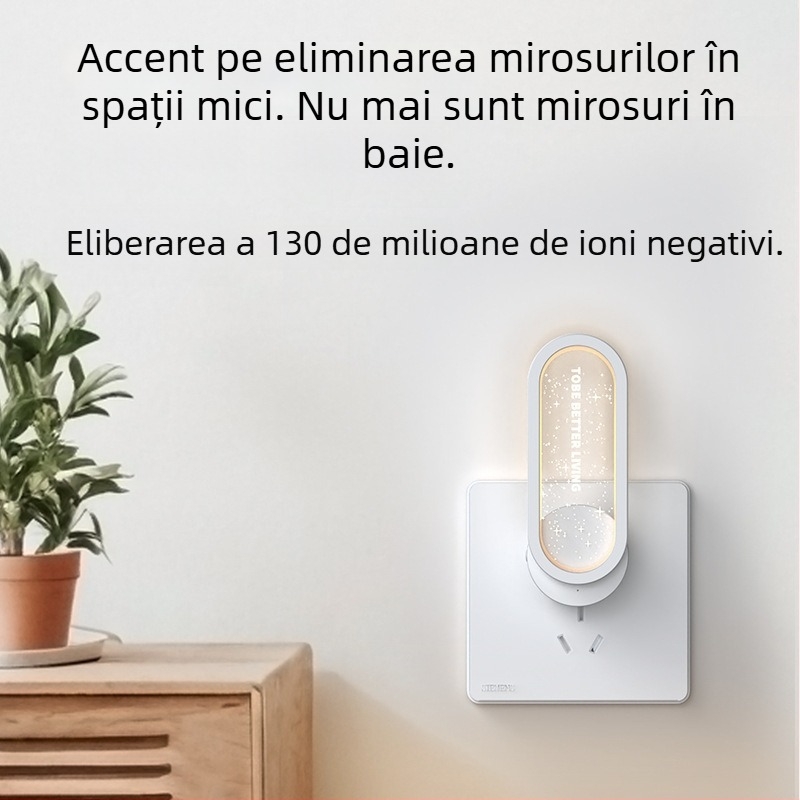 Purificator de aer pentru baie cu ioni negativi, eliminare a mirosurilor și a formaldehidei, mod silențios și lumină ambientală în stil cer înstelat