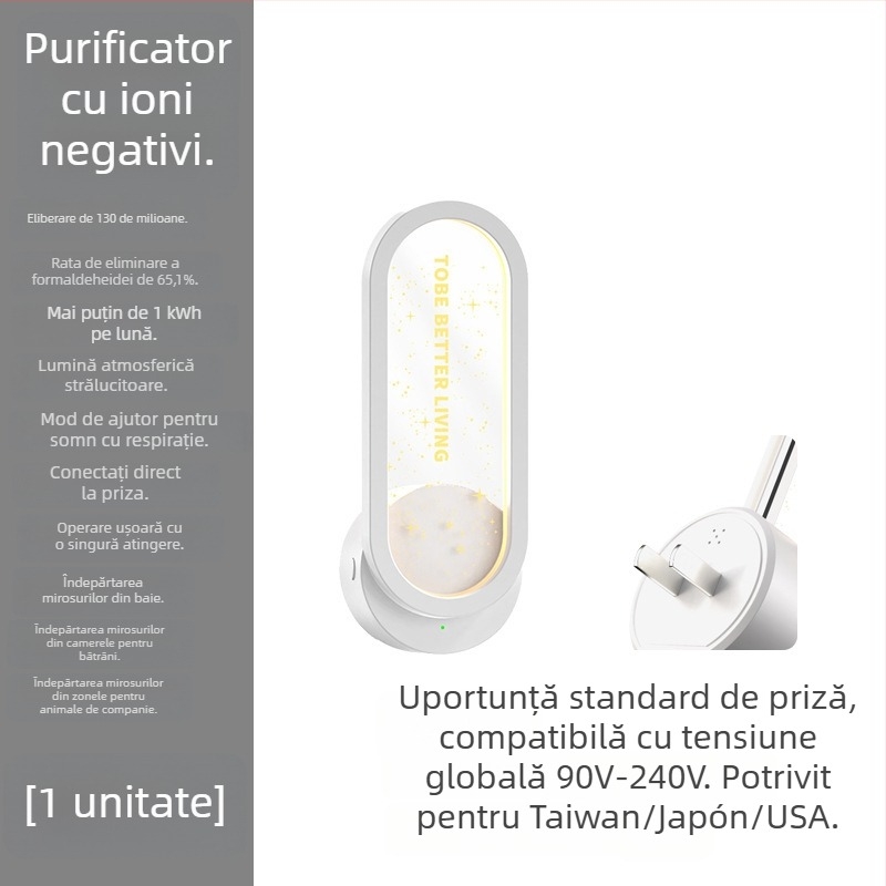 Purificator de aer pentru baie cu ioni negativi, eliminare a mirosurilor și a formaldehidei, mod silențios și lumină ambientală în stil cer înstelat