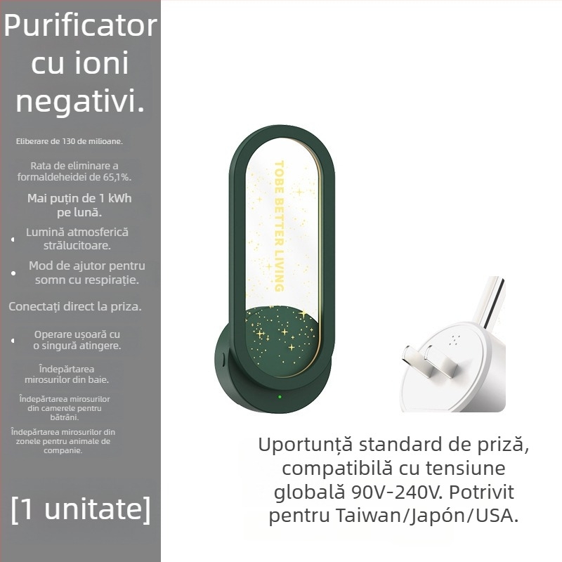 Purificator de aer pentru baie cu ioni negativi, eliminare a mirosurilor și a formaldehidei, mod silențios și lumină ambientală în stil cer înstelat