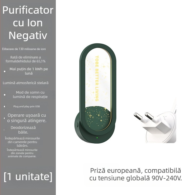 Purificator de aer pentru baie cu ioni negativi, eliminare a mirosurilor și a formaldehidei, mod silențios și lumină ambientală în stil cer înstelat