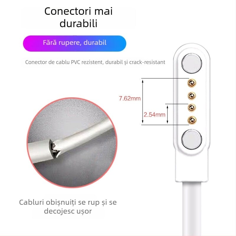 Cablu magnetic de încărcare pentru smartwatch, USB, 4 pini, 7,62 mm, linie de date