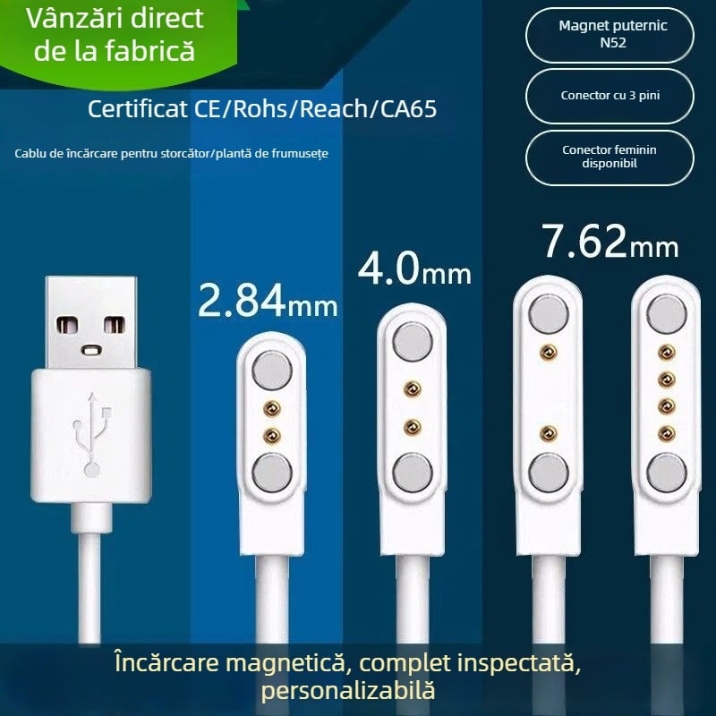 Nothing cablu magnetic de încărcare cu 2 pini pentru pahar de suc și ceas inteligent – 60 cm, magnet puternic N52, distanța pini 7,62 mm