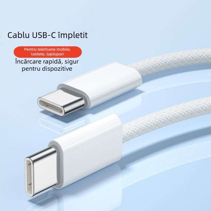 Cablu de încărcare USB-C împletit, compatibil Apple, pentru iPhone 15/16, încărcare rapidă, 60W, certificat 3C