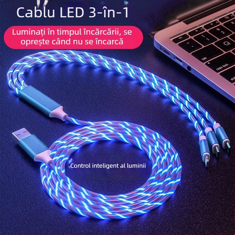 DY cablu USB 3 în 1 cu divizor 1 la 3, încărcare rapidă, compatibilitate generală